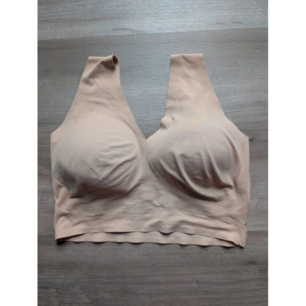 True & Co V-Neck Wireless Bra in Beige, XL (D2)